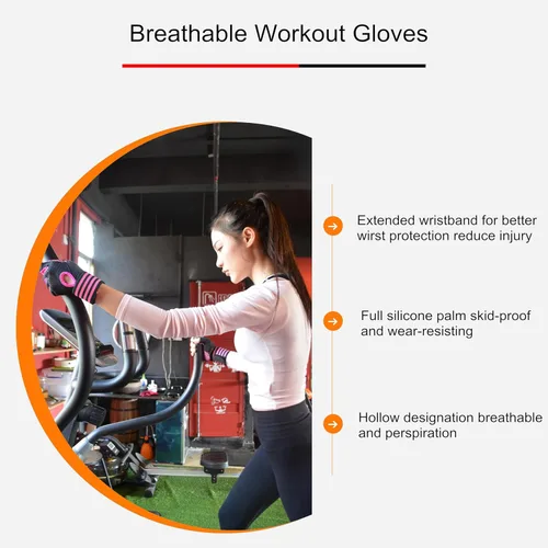 Vista 2 de Guantes de levantamiento de pesas, guantes de entrenamiento acolchados con soporte para muñeca, guantes de gimnasio para mujeres y niñas, gimnasio