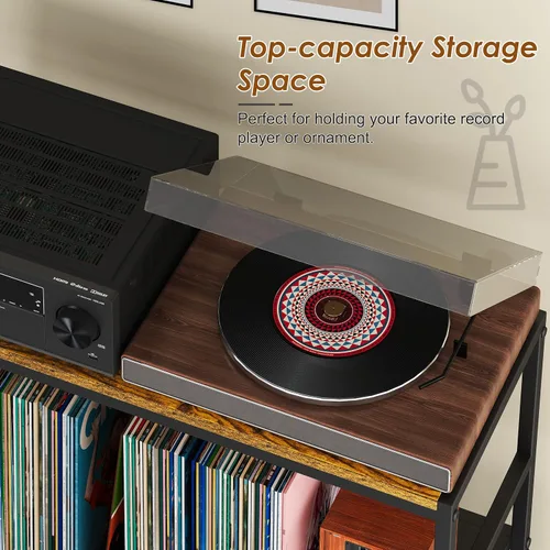 Vista 4 de Sonyabecca Soporte para tocadiscos con 4 divisores ajustables, almacenamiento de discos de vinilo hasta 350 álbumes, soporte de almacenamiento