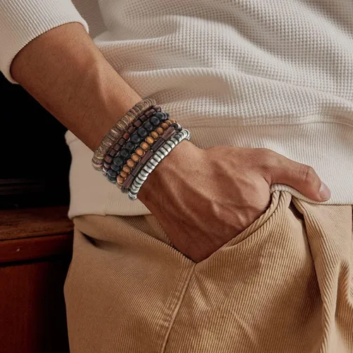 Vista 5 de FIRAZIO Juego de 42 pulseras de cuero trenzado para hombres y mujeres, pulseras de cuentas de madera, cuerdas de cáñamo, étnicas tribales hechas a