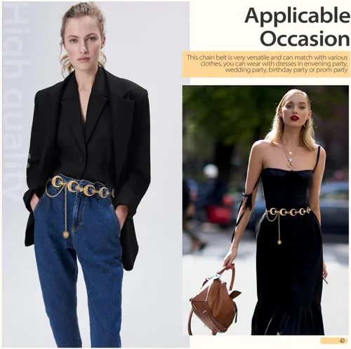 Vista 4 de FIORETTO Cinturón de cadena para mujer, cadena de metal para mujer, cadena multicapa para vestido