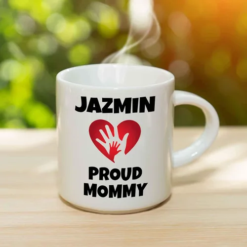 Vista 3 de Jazmin Proud Mommy - Taza grande de café o té, regalo para el día de la madre, corazón, amor, especial para baby shower, regalo de nacimiento