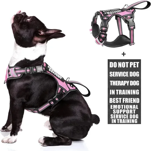 Vista 17 de Arnés para perro de servicio WINSEE sin tirones con 7 parches para perros, arnés reflectante para mascotas con asa acolchada y duradera