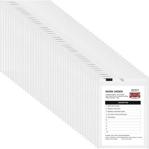 Vista 15 de Nezyo Bolsillos de borrado en seco, soportes de plástico para boletos de trabajo, bolsillos para pedidos, fundas transparentes, carpetas de boletos