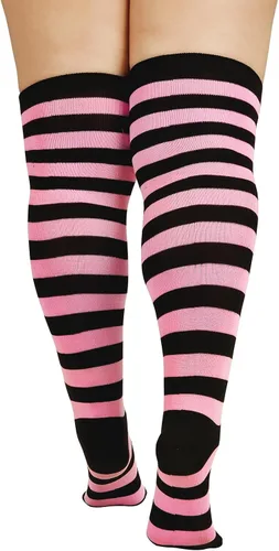 Vista 4 de Calcetines de arco iris para mujer, a rayas, hasta la rodilla, medias altas hasta el muslo, calcetines casuales de tubo para disfraz, calentadores