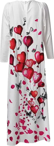 Vista 4 de Vestido largo de manga larga con cuello en V y estampado casual para mujer, 0