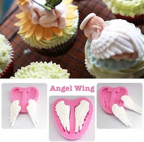 Vista 4 de HiParty 3 unids/set mini ángel bebé & alas Fondant moldes Angelic Querub silicona pastel herramientas de decoración de moldes de arcilla polimérica
