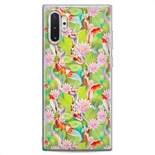 Vista 6 de Funda compatible con Samsung S23 S22 Plus S21 FE Ultra S20+ S10 Note 20 5G S10e S9 Lily Clear Flexible Waterlily Lotus Slim Fit Design Silicona Koi