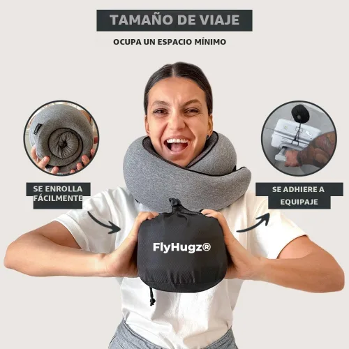 Vista 4 de FlyHugz® Almohada de viaje para el cuello Almohada cervical de espuma viscoelástica para mayor comodidad en el avión Diseño compacto