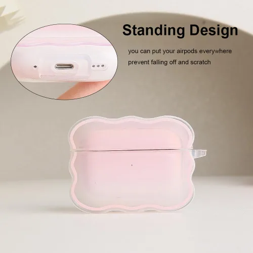 Vista 8 de Funda compatible con Apple AirPods Pro de 2 generación 2022, bonito diseño de ondas, a prueba de golpes, suave y transparente, protector AirPods