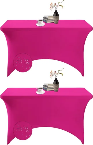 Vista 64 de Paquete de 2 fundas de mesa de elastano impermeables para mesas rectangulares, 6 pies, negras, elásticas, resistentes a manchas, para todas