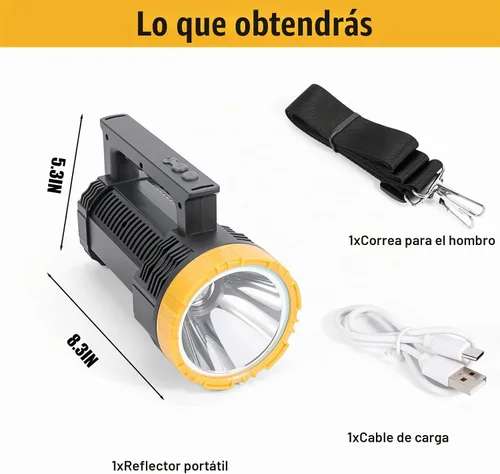 Vista 7 de Linterna LED recargable con pantalla de potencia, 4 modos de luz, linterna de mano de alto lúmen, interruptor doble, linterna impermeable portátil