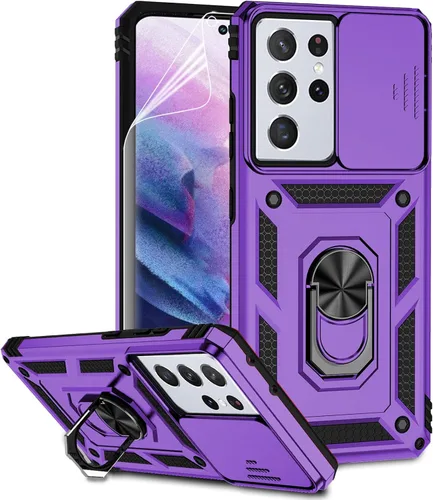 Vista 13 de Funda para Samsung Galaxy S21 Ultra con cubierta para lente de cámara, protector de pantalla HD, prueba de caídas de grado militar, soporte