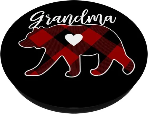 Vista 3 de Grandma Bear - PopSockets de Navidad con diseño a cuadros intercambiables