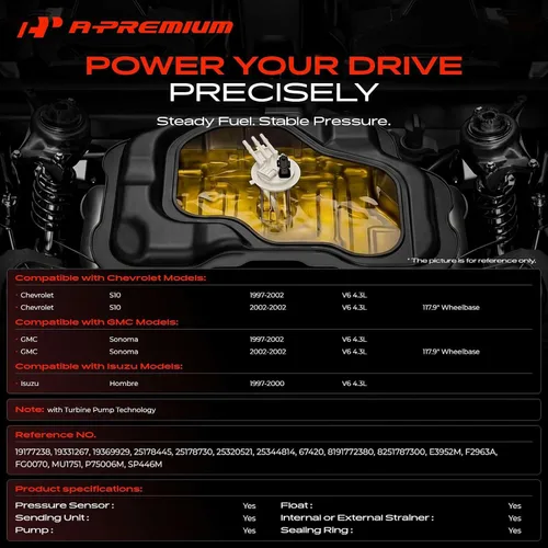 Vista 2 de A-Premium Conjunto de módulo de bomba de combustible eléctrica con sensor de presión compatible con Chevrolet/Chevy S10 1997-2002 y GMC Sonoma