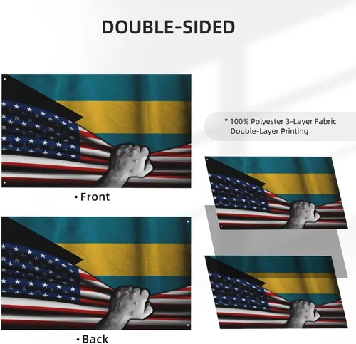 Vista 2 de Bandera estadounidense y bandera de las Bahamas de las Bahamas para exteriores de 3 x 5 pies, tres capas de tela para coser a doble cara, impresión