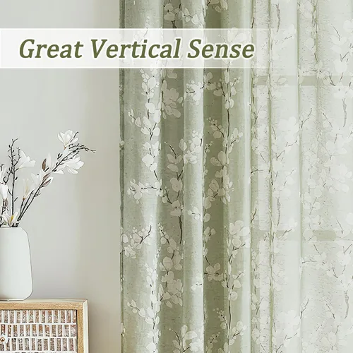 Vista 6 de FMFUNCTEX Cortinas de lino transparentes para dormitorio, cortinas con estampado de flores verde salvia de 84 pulgadas de largo para sala de estar