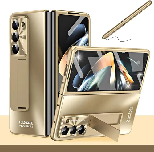 Vista 11 de Miimall Funda compatible con Samsung Galaxy Z Fold 4 con S Pen, protector de pantalla frontal integrado + soporte + soporte para bolígrafo, funda