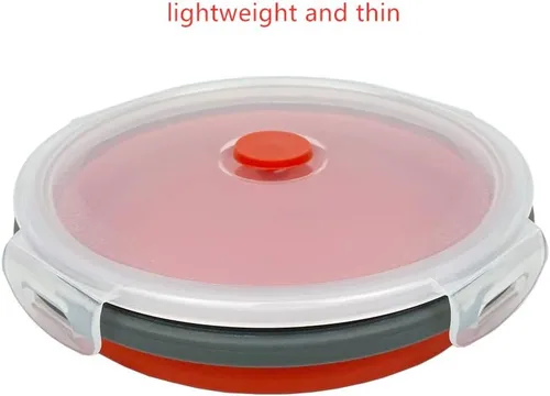 Vista 6 de CARTINTS Cuencos de silicona plegables rojos para almacenamiento de alimentos, con tapas a prueba de fugas, aptos para microondas y congelador