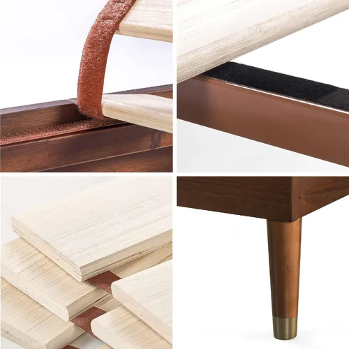 Vista 4 de Zinus Deluxe cama de madera estilo de medio siglo con cabecero, sin necesidad de colchon de resortes, Pino, Marrón