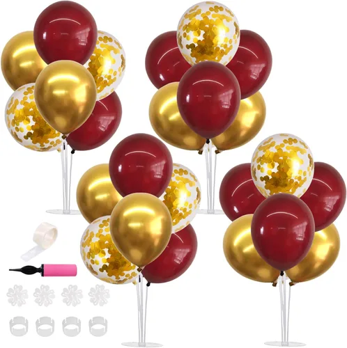 Vista 51 de TONIFUL Juego de 4 centros de mesa de globos con soporte para globos de color negro, azul y plateado