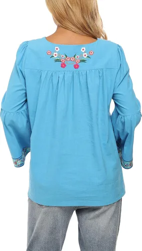 Vista 7 de YZXDORWJ Blusa casual mexicana campesina con volantes y mangas acampanadas para mujer, talla extra grande, talla XXL