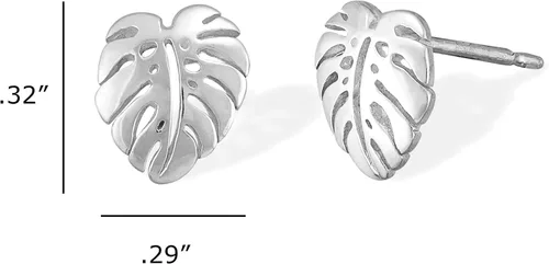 Vista 6 de Boma Juego de pendientes y collar de plata esterlina con diseño de hoja de Monstera, Sin piedra preciosa