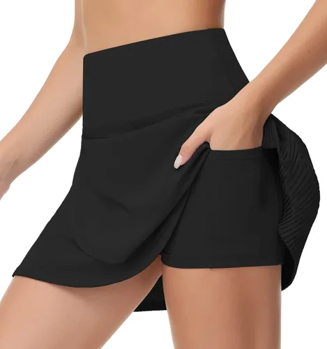 Vista 2 de THE GYM PEOPLE Faldas de tenis de cintura alta para mujer, con dobladillo cruzado en la espalda, plisadas con pantalones cortos interiores