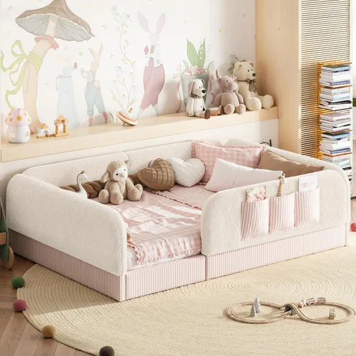 Vista 17 de Bellemave Twin Size Corduroy Upholstered Montessori Floor Bed Frame,Beige