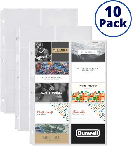 Vista 9 de Dunwell Fundas para tarjetas de visita (paquete de 10 para 200 tarjetas), protección de hojas de plástico pesado, cada funda tiene capacidad para 20