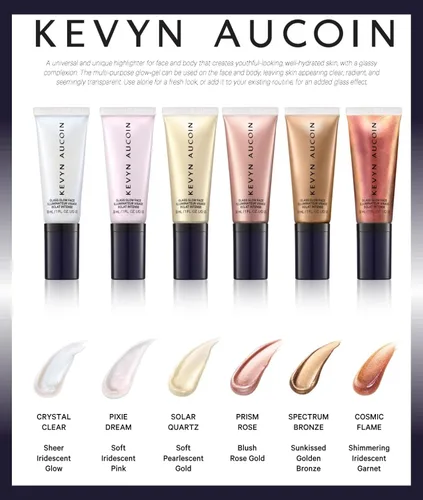 Vista 5 de Kevyn Aucoin Glass Glow Face: resaltador húmedo universal multiusos para rostro y cuerpo. Crea una piel hidratada brillante de aspecto juvenil