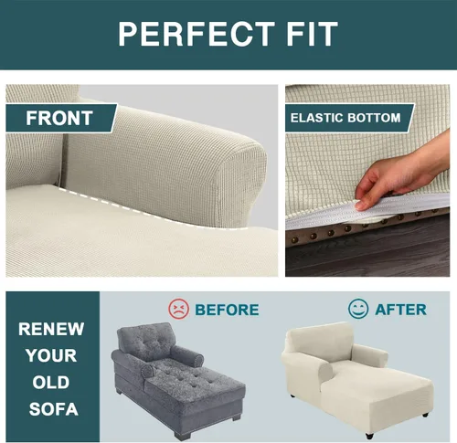 Vista 6 de FantasDecor Funda Elástica para Chaise Lounge Funda de Silla con Patrón de Celosía con Reposabrazos para Sala de Estar Dormitorio Doble Brazo Tela