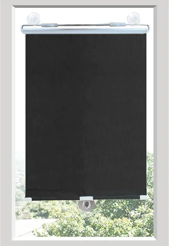 Vista 8 de Persianas enrollables opacas con ventosas, cortinas opacas sin taladrar, persianas enrollables retráctiles para ventanas y puertas, protector Negro