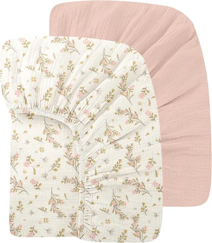Vista 19 de Sábanas orgánicas para cuna de bebé de 33 x 17 pulgadas, 100% algodón de muselina para bebé, niña, niño, funda de colchón ajustable suave compatible
