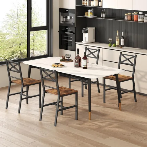 Vista 2 de MAHANCRIS Juego de 2 Sillas de Comedor, Sillas de Cocina de Madera Rústica con Respaldo, Sillas de Comedor Estilo Granja para Cocina, Silla