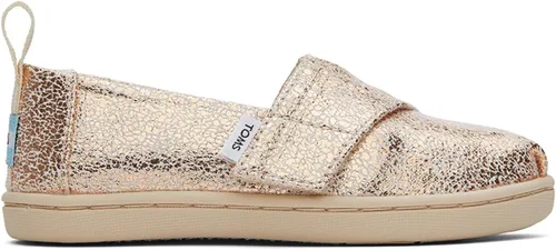 Vista 2 de TOMS Mocasín plano tipo alpargata unisex para niños, Lámina dorada agrietada
