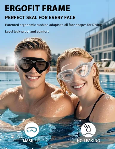 Vista 5 de Siliwo - Gafas de natación panorámicas de 180° para adultos, ultra cómodas, de silicona líquida, antivaho/UV, piscina y al aire libre, mujeres