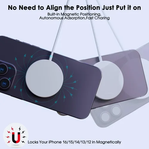 Vista 5 de Carga rápida inalámbrica magnética para iPhone [certificado Apple MFi] Almohadilla de carga inalámbrica de 6 pies con iPhone 17 USB C bloque