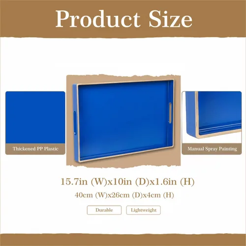 Vista 8 de Bandeja Decorativa, Bandeja Rectangular de Plástico con Asas, Moderna Bandeja de Tocador y Bandeja para Servir para Baño, Cocina, Otomana y Mesa