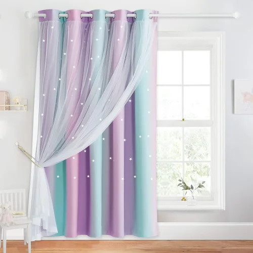Vista 56 de NICETOWN Cortinas para Dormitorio de Niñas Infantiles con Estrellas Caladas Ventana 2 Capas Cortina 63 Pulgadas de Longitud Oscurecimiento