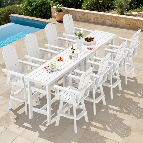 Vista 36 de SERWALL Silla de bar Adirondack giratoria de HDPE, taburetes de bar giratorios para exteriores, silla Adirondack de balcón para bistro, piscina Negro