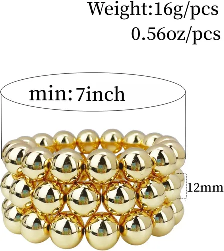 Vista 4 de Brazalete de cuentas chapadas en oro de 14 quilates, delicado y apilable, para mujeres y niñas