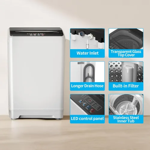 Vista 6 de TABU Lavadora portátil de 18 libras, lavadora completamente automática de 2.4 pies cúbicos con bomba de drenaje, lavadora y secadora automática