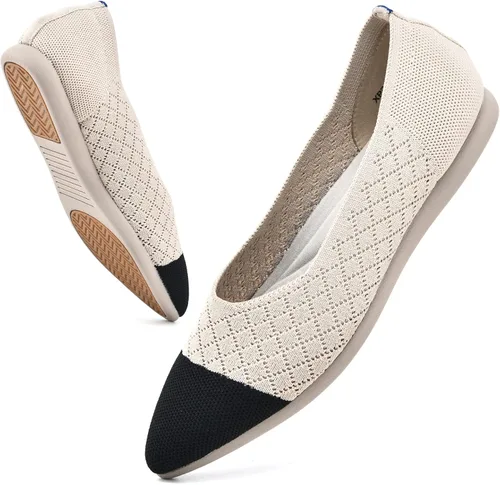 Vista 6 de Buyrew Zapatos planos de ballet con punta puntiaguda para mujer, zapatos de vestir de punto, cuña baja, soporte de arco, caminar, oficina, negocios