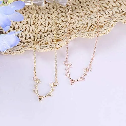 Vista 3 de Joya Gift Collar ajustable de aleación de oro rosa, cuernos de oro, collar de ciervo de plata, simple y a la moda, cabeza de alce para mujer