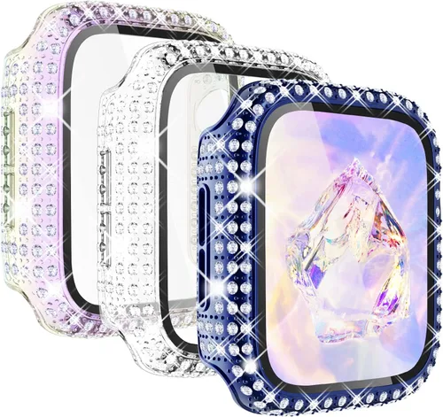 Vista 13 de KADES Pack de 3 Fundas Bling Compatibles con Apple Watch de 38mm con Diamantes Completos con Protector de Pantalla Incorporado para Apple Watch