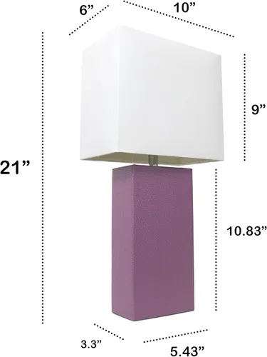 Vista 3 de Elegant Designs LT1025-PRP-LB Lámpara de mesa moderna envuelta en cuero para sala de estar, pasillo, entrada, dormitorio, oficina, púrpura