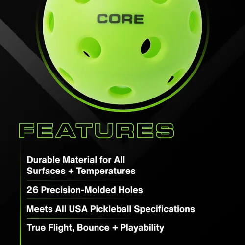 Vista 4 de CORE Pickleball- Indoor Pickleball Balls Professional Durabilty, Easy to See, Consistent Bouce Pickleballs with 26 Holes