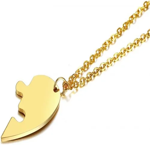 Vista 2 de Juego de 2 piezas de collar de acero inoxidable dorado en forma de corazón, collar negro para pareja, collar para él y ella, collares a juego