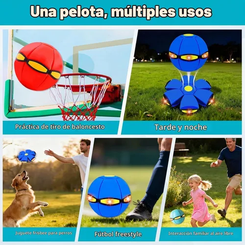 Vista 5 de Bola mágica, platillo volador mágico, interactivo entre padres e hijos, conmutación de modo dual, con 6 luces Azul