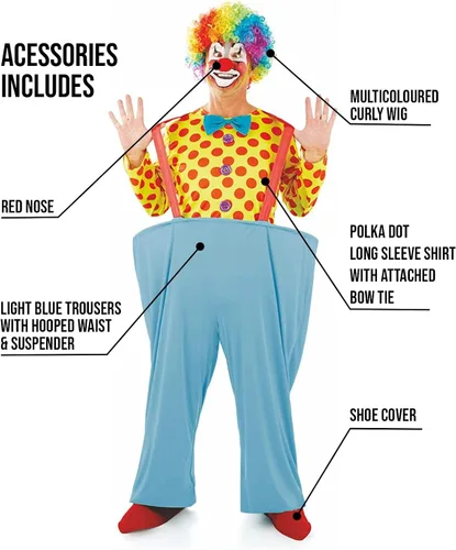 Vista 3 de fun shack Disfraz de payaso para adultos, disfraces de payaso para hombres, trajes de payaso para adultos, divertido disfraz de payaso para adultos